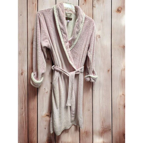 Stan Herman Womens Plush Fleece Bathrobe Light Pink Waffle Knit Cuffs - Picture 9 of 10